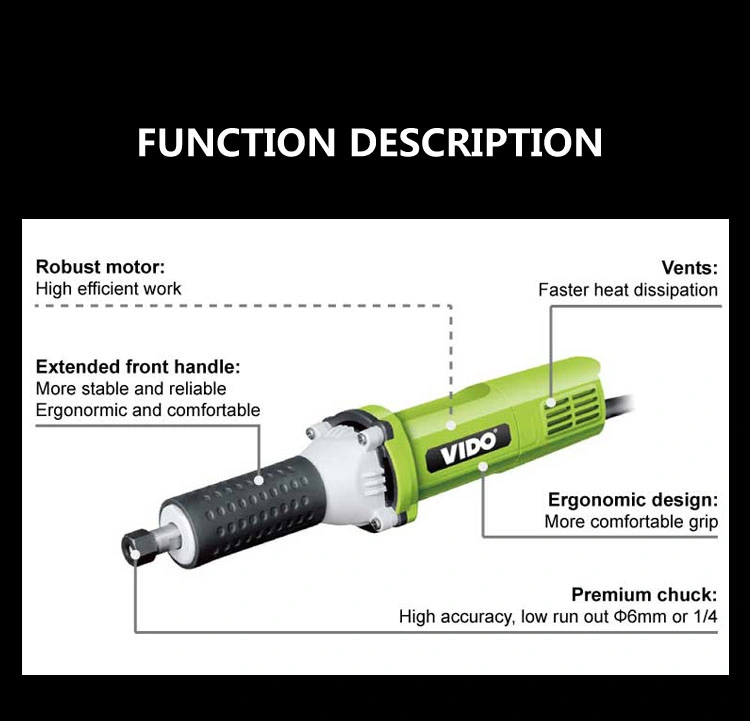 Vido Factory Price 550W Tool 1/2 Inch Die Grinder Different Bits Carving Shape Removing Rust